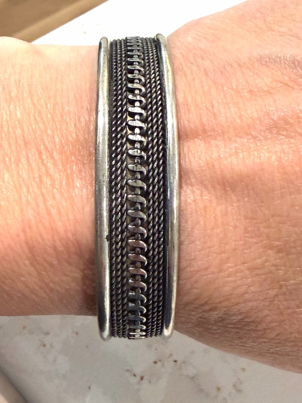 Vintage Silver-Tone Chain Detail Cuff Bracelet